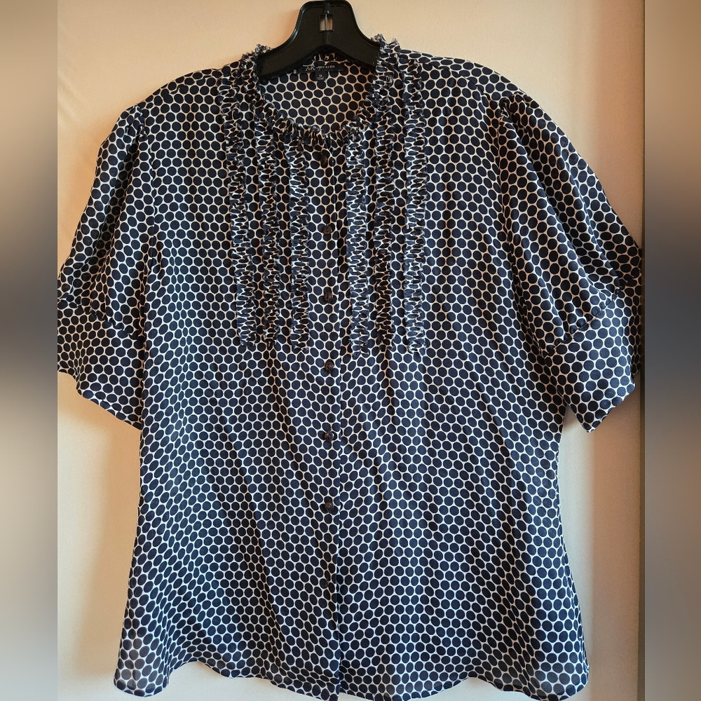 Silk Calvin Klein Navy and White Print  Blouse